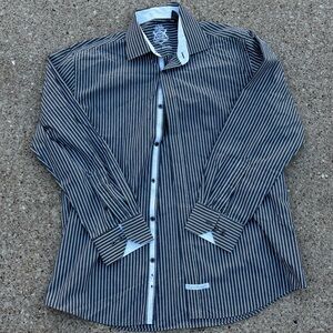 English Laundry Men’s dress shirt button up, dark and white striped 16.5 34/35